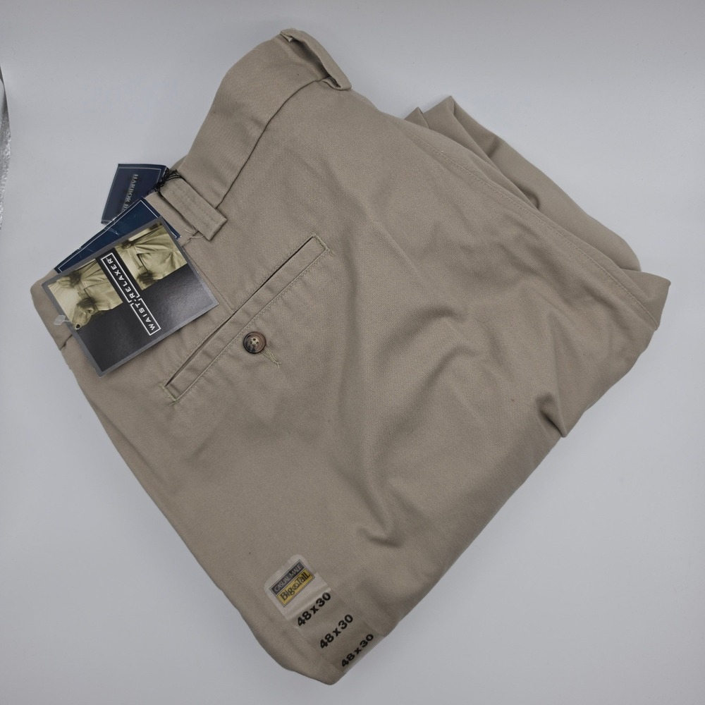 Harbor‎ Bay Chino Pants Mens 48x30 Khaki Pleated Cotton Business Office NEW